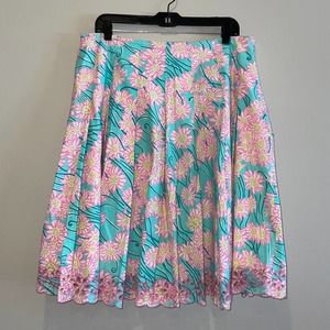 Lilly Pulitzer Blue Grass Skirt Eyelet Lion Blue Pink 14